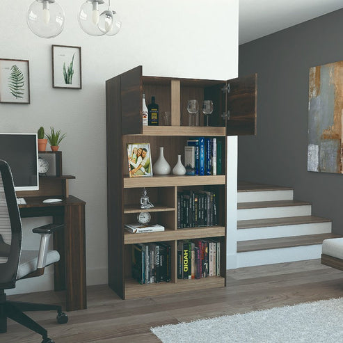 Biblioteca Office Habano y Miel con Dos Puertas Batientes