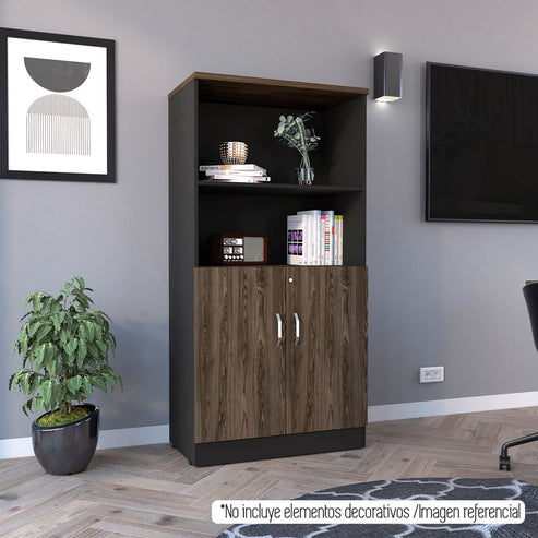 Biblioteca Home Office Negro Soft y Coñac