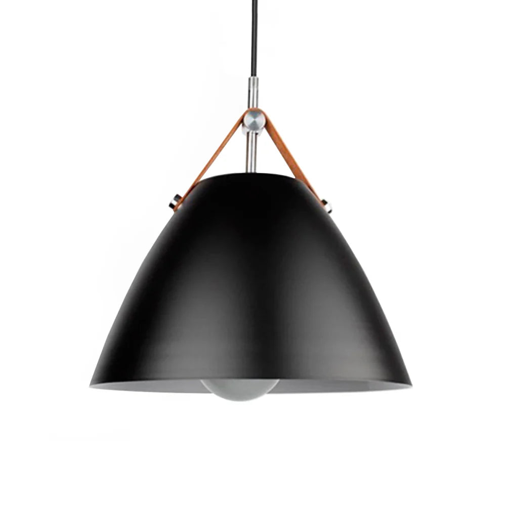 Lámpara Colgante de Aluminio con Detalle en Cuero Pure Negra