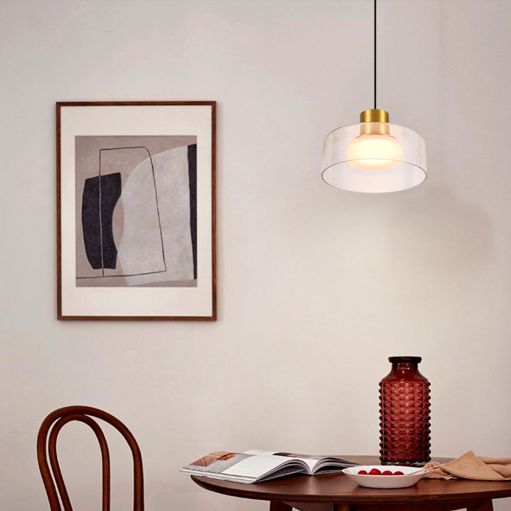 Lámpara Colgante de Aluminio Dorado y Vidrio Transparente Dijon