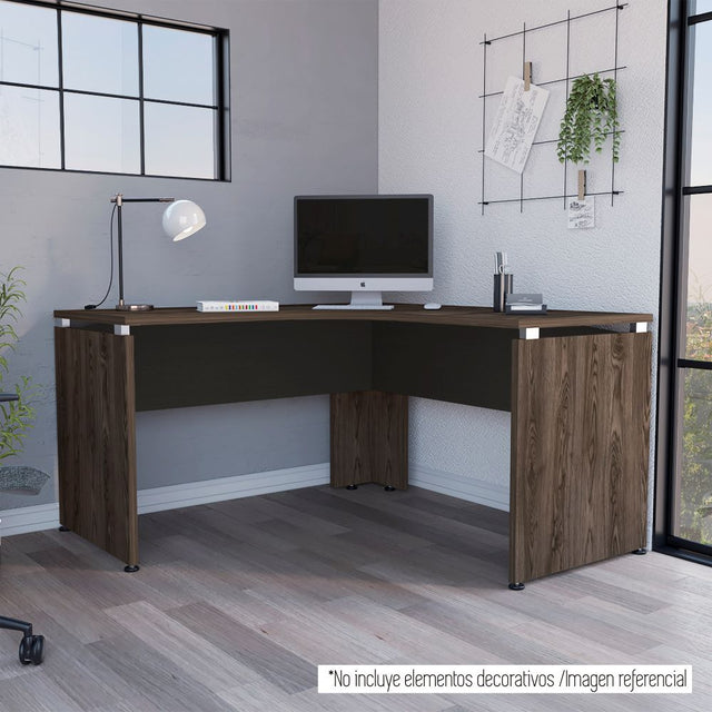 Escritorio en forma de L Home Office Negro Soft y Coñac