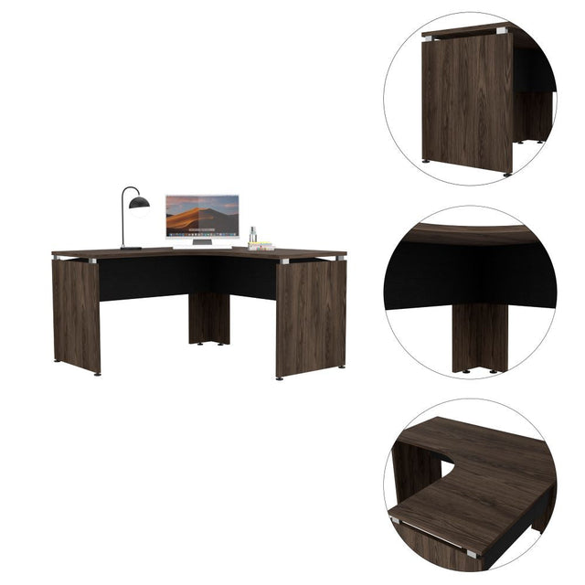 Escritorio en forma de L Home Office Negro Soft y Coñac