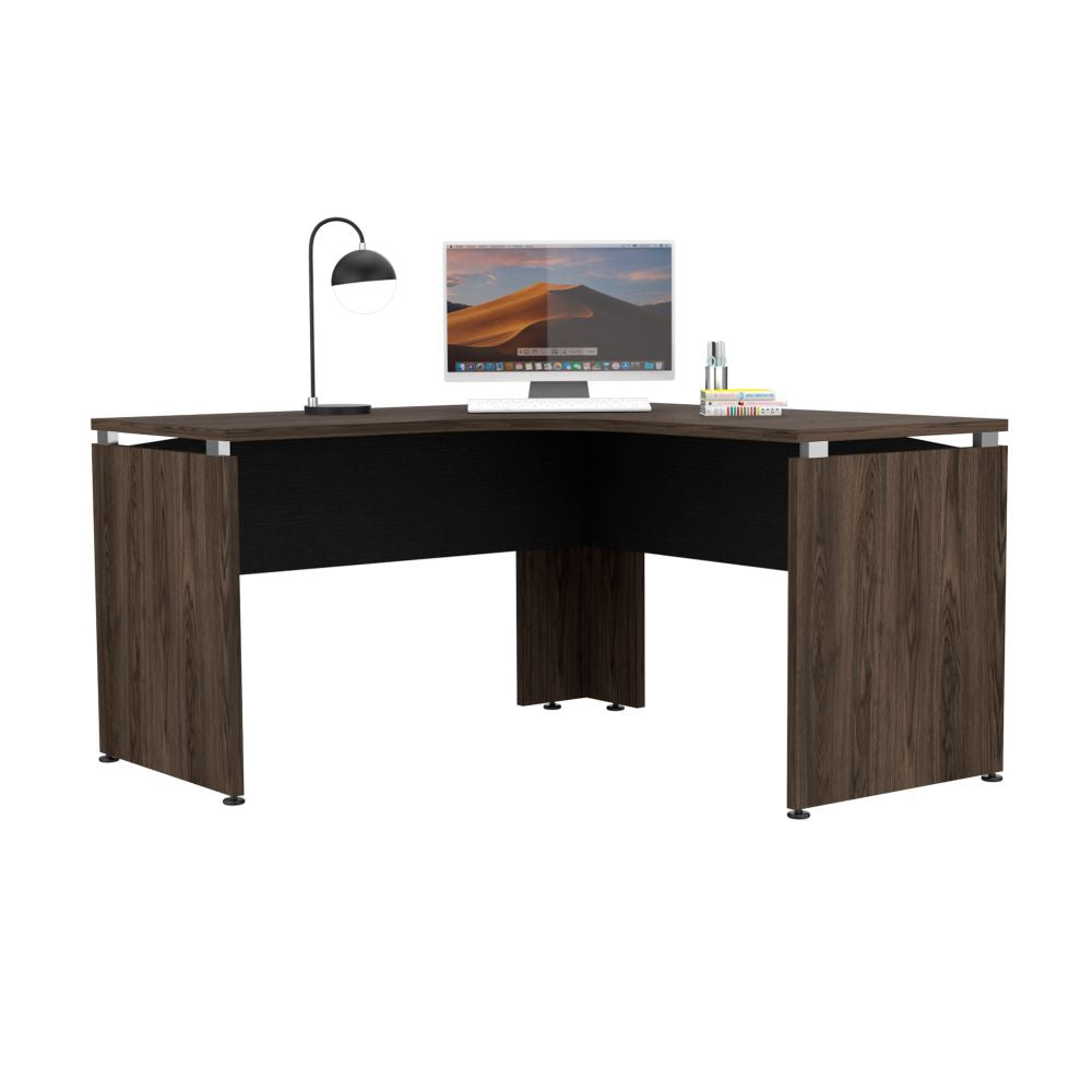 Escritorio en forma de L Home Office Negro Soft y Coñac