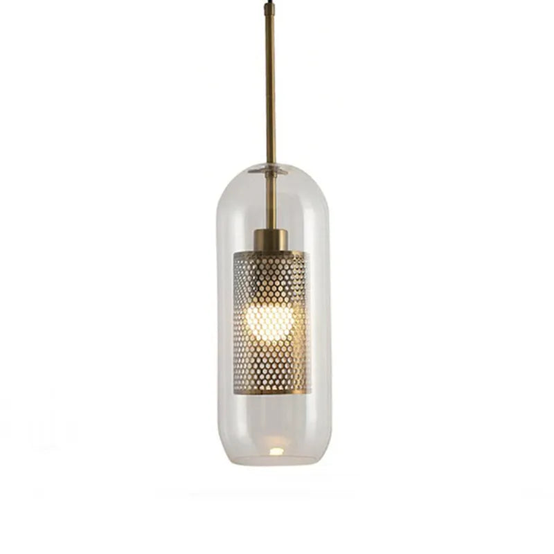 Lámpara Colgante de Vidrio con Detalles en Metal Dorado Lantern 1