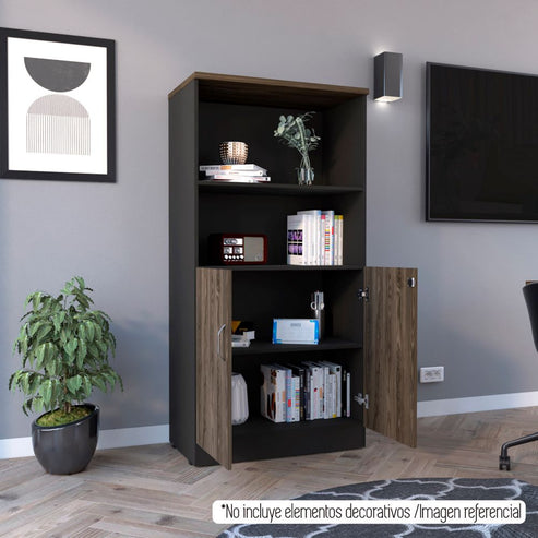 Biblioteca Home Office Negro Soft y Coñac