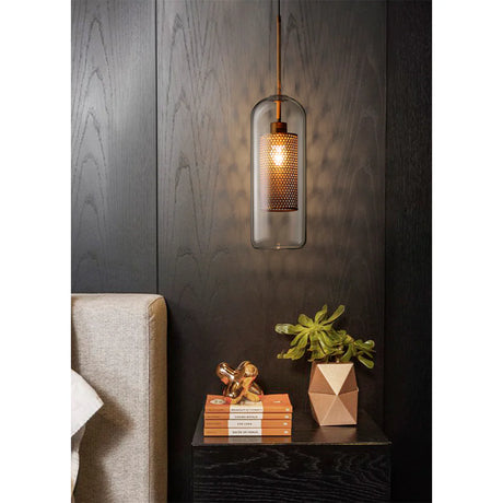 Lámpara Colgante de Vidrio con Detalles en Metal Dorado Lantern 1