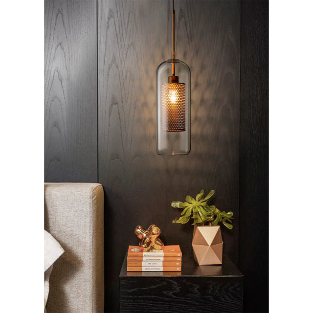 Lámpara Colgante de Vidrio con Detalles en Metal Dorado Lantern 1