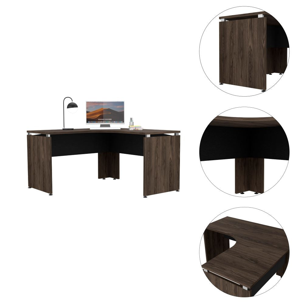 Escritorio en forma de L Home Office Negro Soft y Coñac