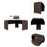 Escritorio en forma de L Home Office Negro Soft y Coñac