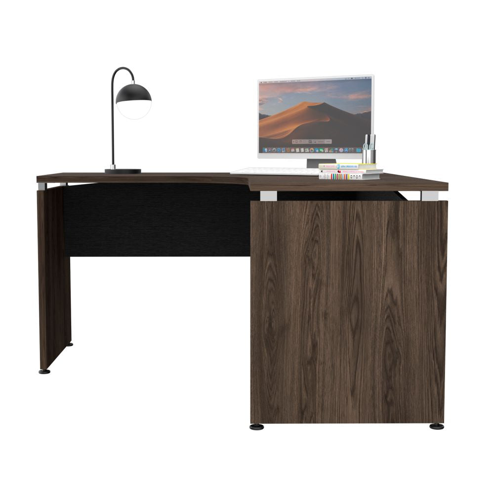 Escritorio en forma de L Home Office Negro Soft y Coñac