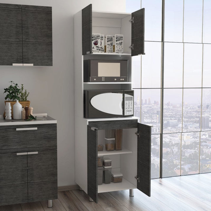 Mueble Microondas Fendi Roble Gris y Blanco