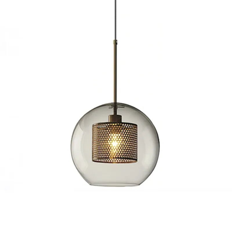 Lámpara Colgante de Vidrio con Detalles en Metal Dorado Lantern 2